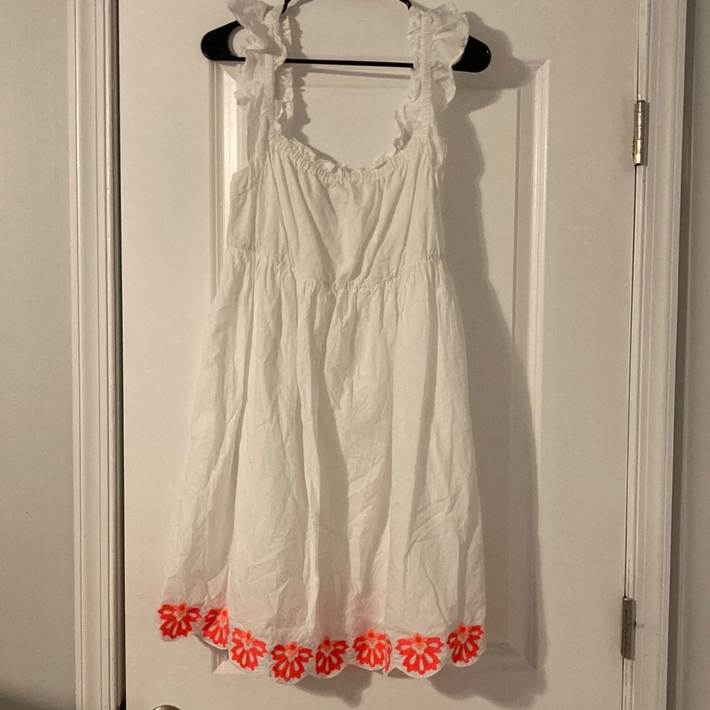 J. Crew White Mini Dress with Orange Floral Trim